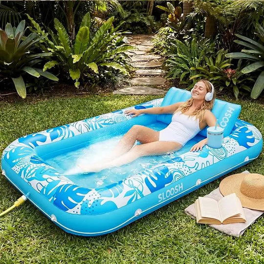 Sloosh-L/XL Inflatable Tanning Pool Lounge Float With Cup Holder, 70“X46”/85″ x 57″ Extra Large Pool Floats Adult with Pillow, 4 in 1 Suntan Tub Raft Floatie, Sunbathing Bed Lounge for Water Blow Up Kids Ball Pit Party Gifts, inflatable Sofa Swimming