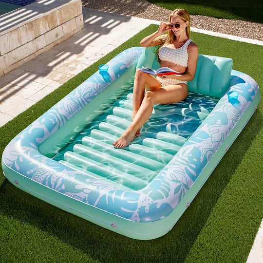 Sloosh-L/XL Inflatable Tanning Pool Lounge Float With Cup Holder, 70“X46”/85″ x 57″ Extra Large Pool Floats Adult with Pillow, 4 in 1 Suntan Tub Raft Floatie, Sunbathing Bed Lounge for Water Blow Up Kids Ball Pit Party Gifts, inflatable Sofa Swimming