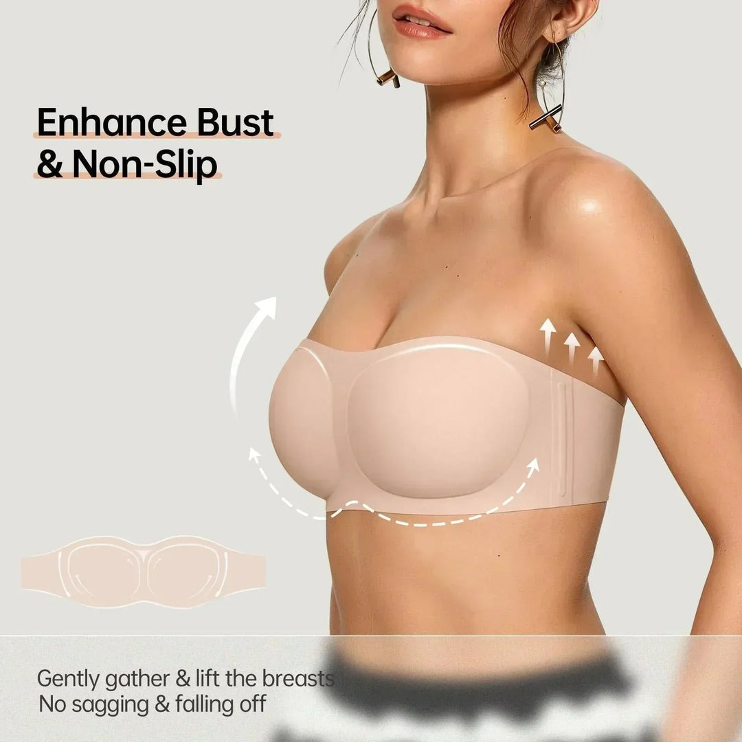 ⛱️Last Day 50 OFF ！！💞Womens Strapless Bras Push Up Bandeau Bra Non Slip Wireless Supportive Padded Bras Seamless Comfortable Tube Jelly Bra