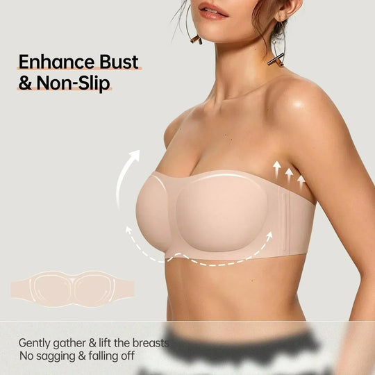 ⛱️Last Day 50 OFF ！！💞Womens Strapless Bras Push Up Bandeau Bra Non Slip Wireless Supportive Padded Bras Seamless Comfortable Tube Jelly Bra