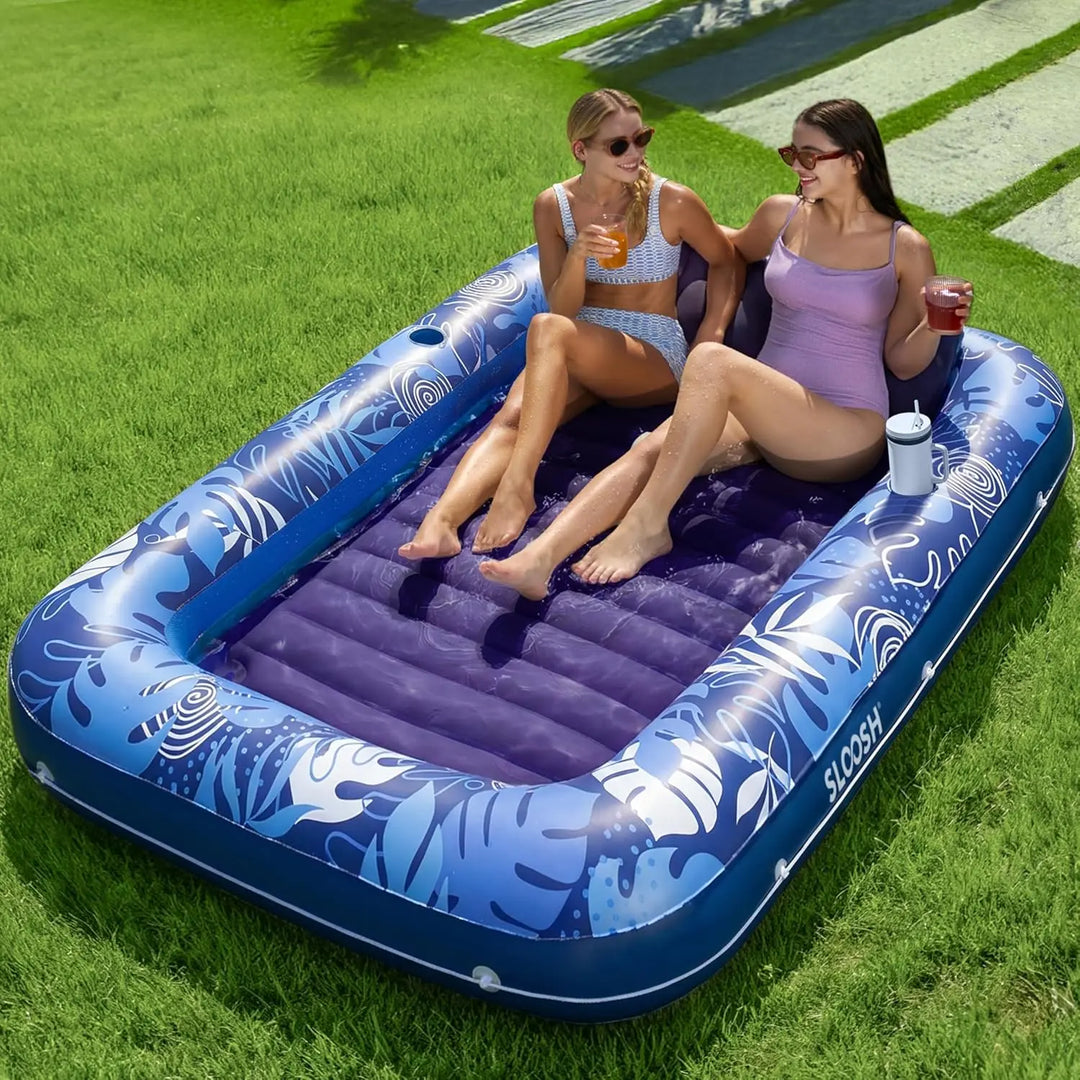 Sloosh-L/XL Inflatable Tanning Pool Lounge Float With Cup Holder, 70“X46”/85″ x 57″ Extra Large Pool Floats Adult with Pillow, 4 in 1 Suntan Tub Raft Floatie, Sunbathing Bed Lounge for Water Blow Up Kids Ball Pit Party Gifts, inflatable Sofa Swimming
