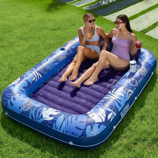Sloosh-L/XL Inflatable Tanning Pool Lounge Float With Cup Holder, 70“X46”/85″ x 57″ Extra Large Pool Floats Adult with Pillow, 4 in 1 Suntan Tub Raft Floatie, Sunbathing Bed Lounge for Water Blow Up Kids Ball Pit Party Gifts, inflatable Sofa Swimming