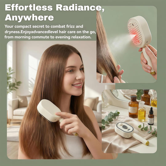 Electric Spray Air Cushion Massage Comb – Self-Cleaning Anti-Tangle Anti-Static Hair Brush | Scalp Massage & Volumizing Brush for Frizzy, Dry Hair Care (No Oil Included)