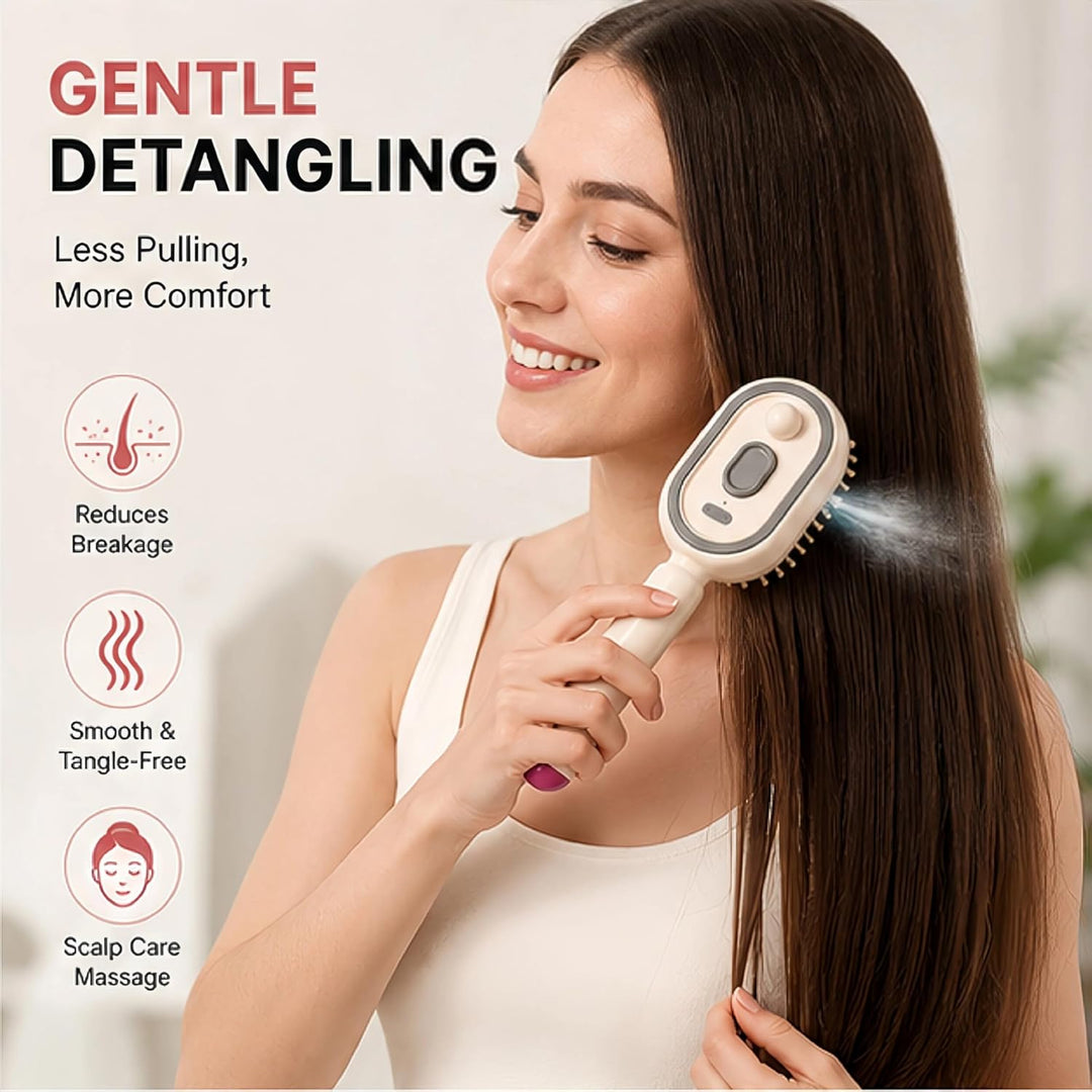 Electric Spray Air Cushion Massage Comb – Self-Cleaning Anti-Tangle Anti-Static Hair Brush | Scalp Massage & Volumizing Brush for Frizzy, Dry Hair Care (No Oil Included)