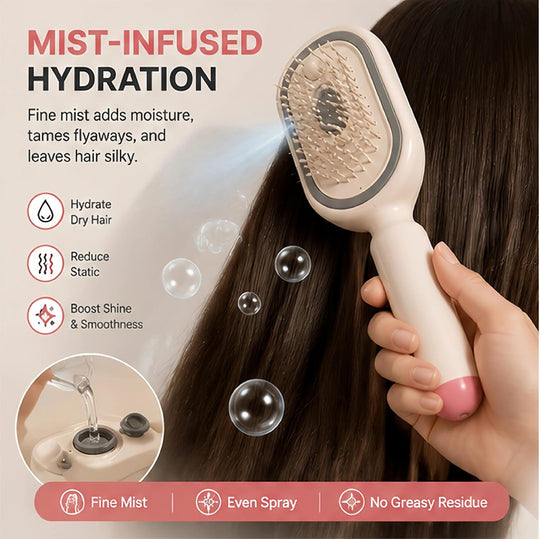 ⚽️🏆️World Cup Sale:30% OFF🎉70K+ SOLD! 🥳Electric Spray Air Cushion Massage Comb – Self-Cleaning Anti-Tangle Anti-Static Hair Brush | Scalp Massage & Volumizing Brush for Frizzy, Dry Hair Care