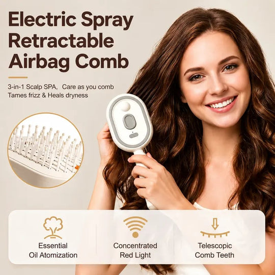⚽️🏆️World Cup Sale:30% OFF🎉70K+ SOLD! 🥳Electric Spray Air Cushion Massage Comb – Self-Cleaning Anti-Tangle Anti-Static Hair Brush | Scalp Massage & Volumizing Brush for Frizzy, Dry Hair Care