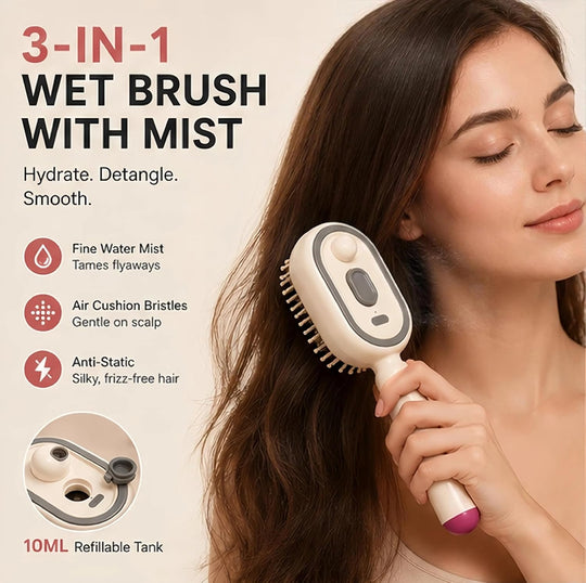 ⚽️🏆️World Cup Sale:30% OFF🎉70K+ SOLD! 🥳Electric Spray Air Cushion Massage Comb – Self-Cleaning Anti-Tangle Anti-Static Hair Brush | Scalp Massage & Volumizing Brush for Frizzy, Dry Hair Care