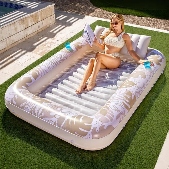 Sloosh-L/XL Inflatable Tanning Pool Lounge Float With Cup Holder, 70“X46”/85″ x 57″ Extra Large Pool Floats Adult with Pillow, 4 in 1 Suntan Tub Raft Floatie, Sunbathing Bed Lounge for Water Blow Up Kids Ball Pit Party Gifts, inflatable Sofa Swimming