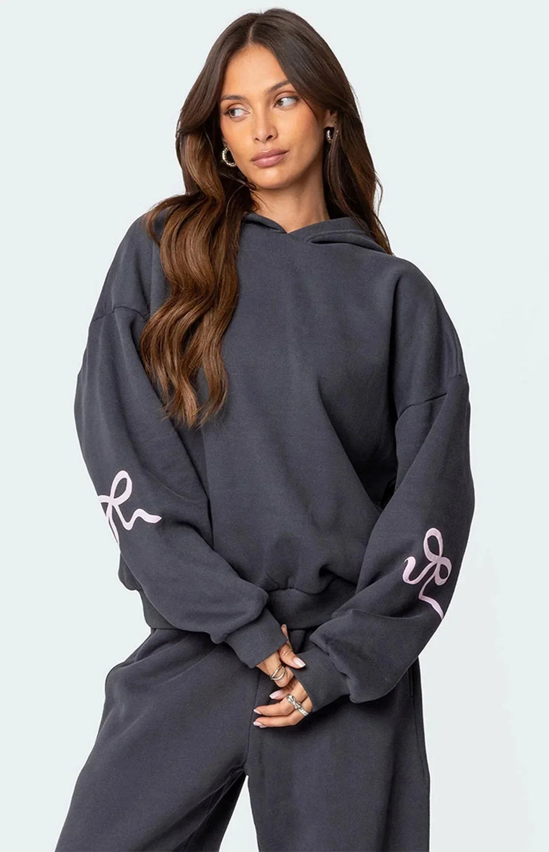 🎅Christmas Specials 50% off Oversized Fashion🎀Women's Bow-Trim Hoodie Set