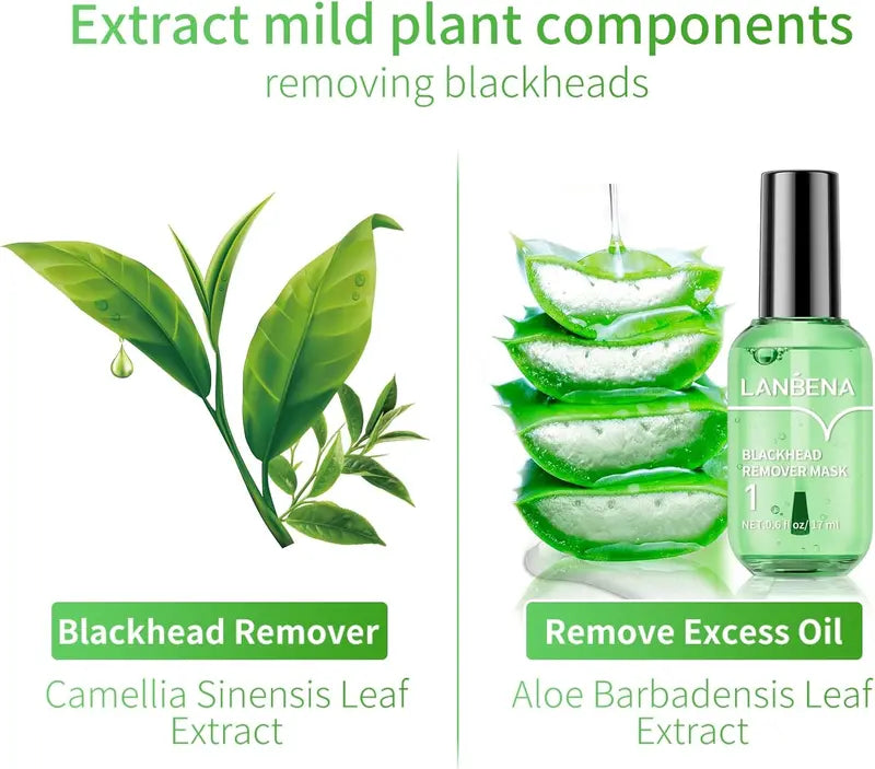 LANBENA Trakice za uklanjanje mitesera s okusom zelenog čaja, 100 listova & Serumska maska ​​za minimiziranje pora, za pore, nos i bradu & Lice