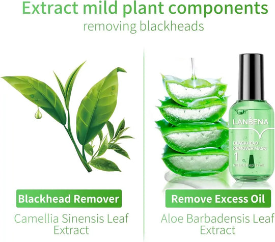 LANBENA Trakice za uklanjanje mitesera s okusom zelenog čaja, 100 listova & Serumska maska ​​za minimiziranje pora, za pore, nos i bradu & Lice