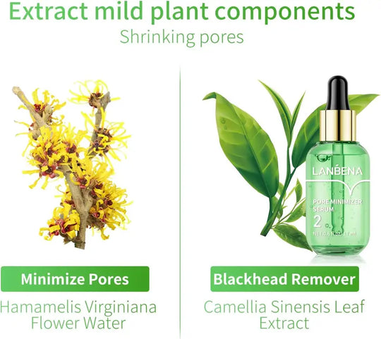 LANBENA Trakice za uklanjanje mitesera s okusom zelenog čaja, 100 listova & Serumska maska ​​za minimiziranje pora, za pore, nos i bradu & Lice