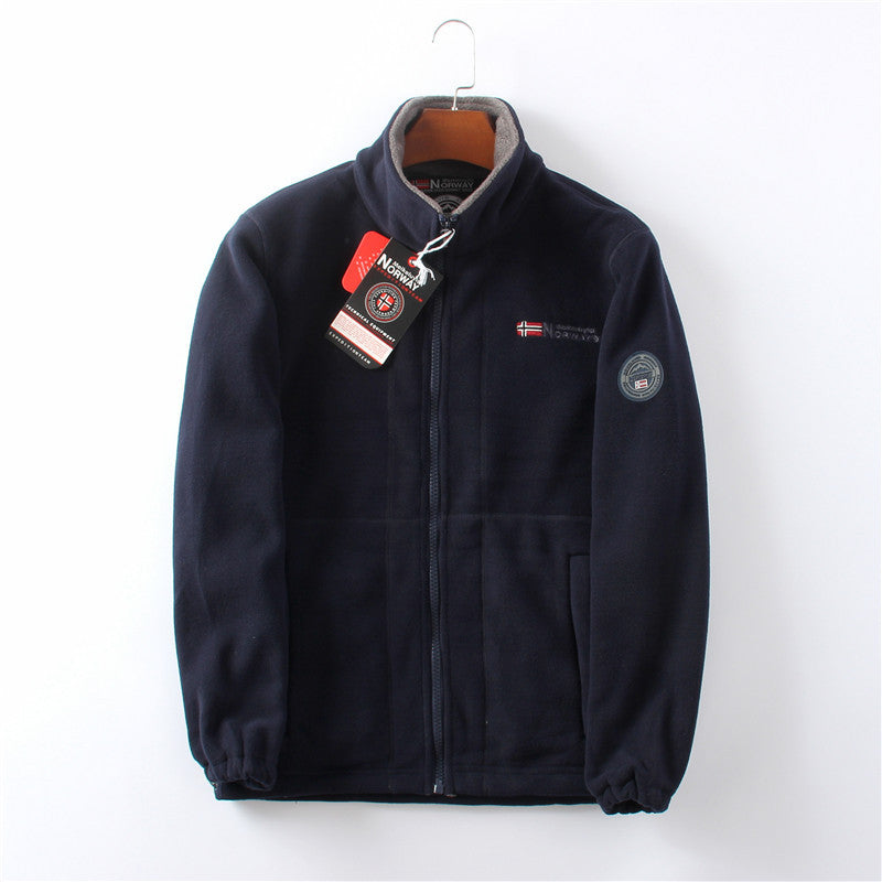Dubbelskikts fleece huvajacka