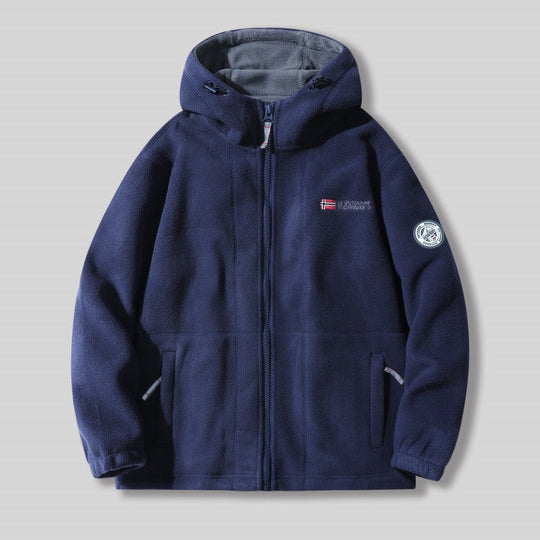 Dubbelskikts fleece huvajacka