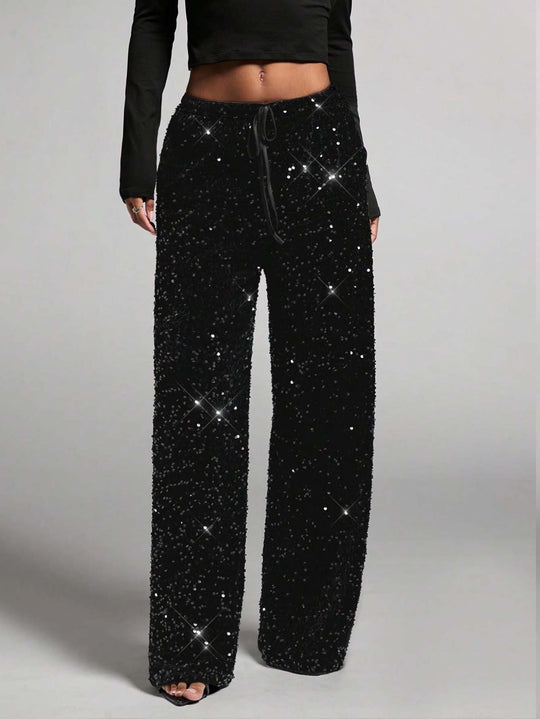 🎄Christmas Sale 50% OFF🔥Women's Sequin Sparkle Wide Leg Pants with Elastic Waistband