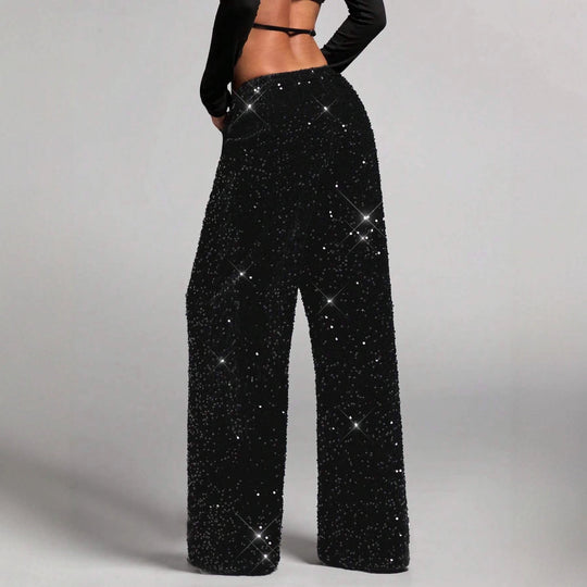 🎄Christmas Sale 50% OFF🔥Women's Sequin Sparkle Wide Leg Pants with Elastic Waistband