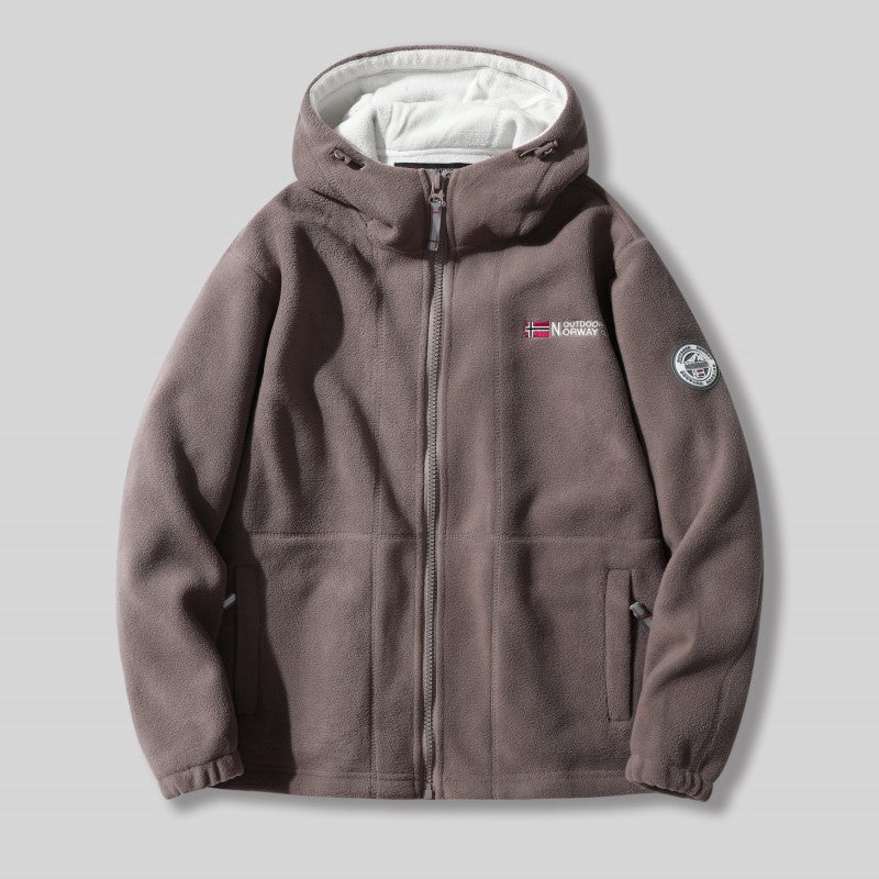 Dubbelskikts fleece huvajacka