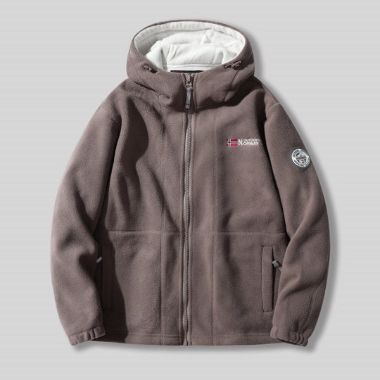 Dubbelskikts fleece huvajacka