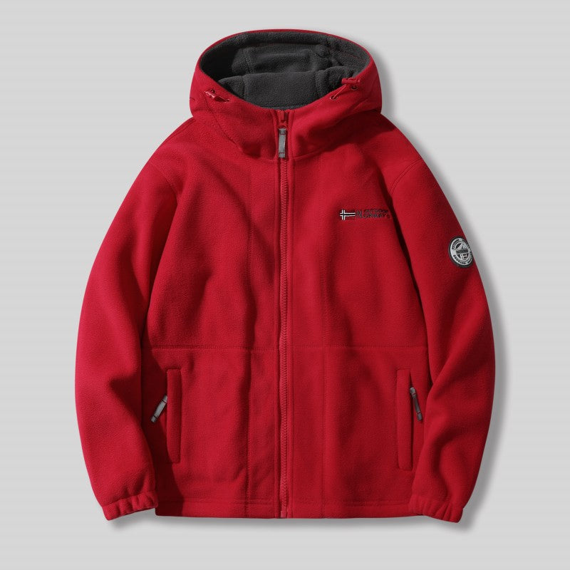 Dubbelskikts fleece huvajacka