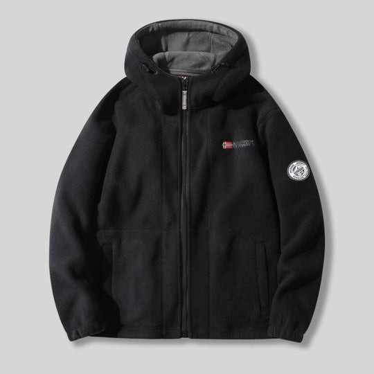 Dubbelskikts fleece huvajacka