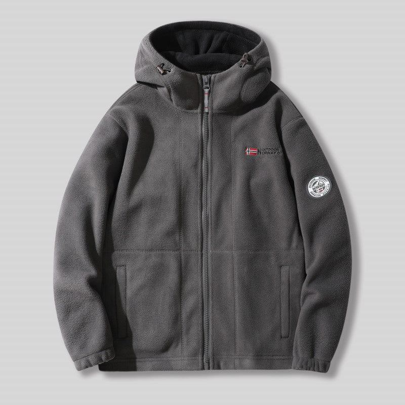 Dubbelskikts fleece huvajacka