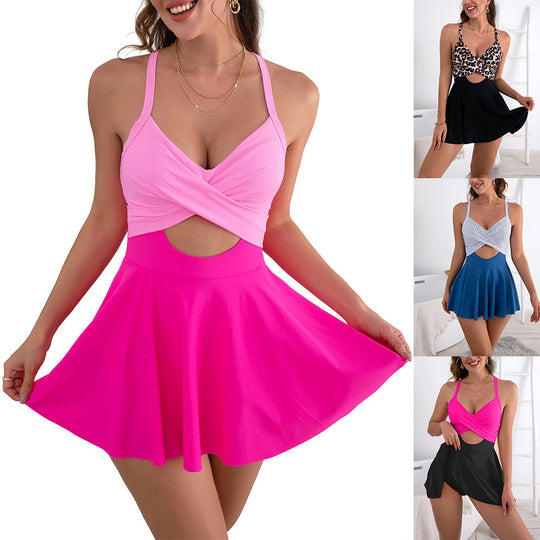 B2prity Women Cutout One Piece Skirt Swimsuit V Neck Wrap Tie Back Swimdress Tummy Control Bathing Suits High Rise Swimwear High Waist Swimwsuit SummerVibes