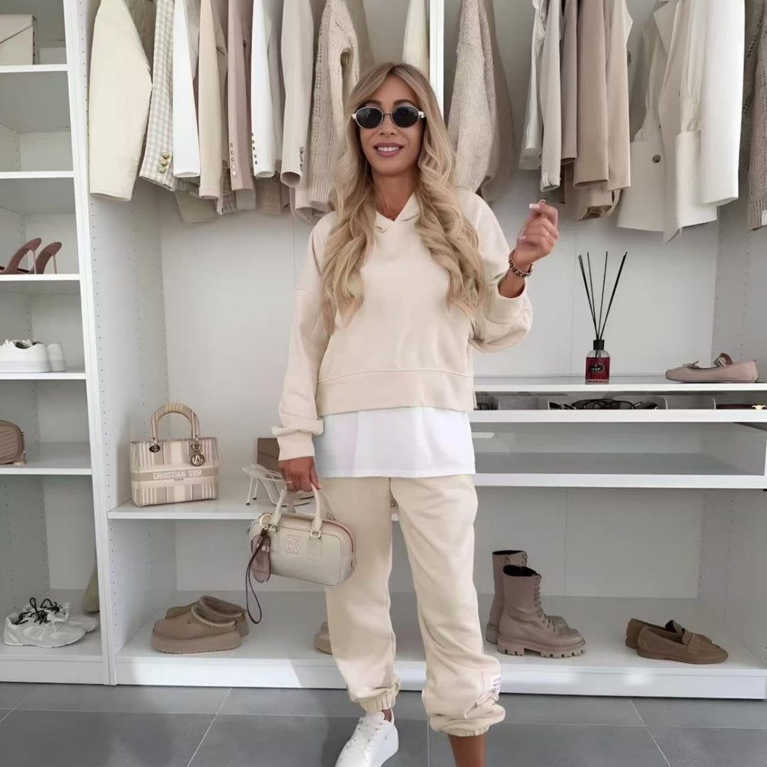 💜Traje de sudadera informal con capucha y patchwork para mujer