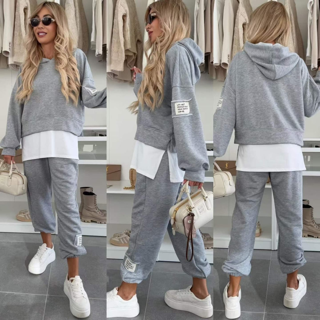 💜Traje de sudadera informal con capucha y patchwork para mujer