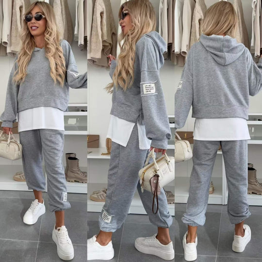 💜Traje de sudadera informal con capucha y patchwork para mujer