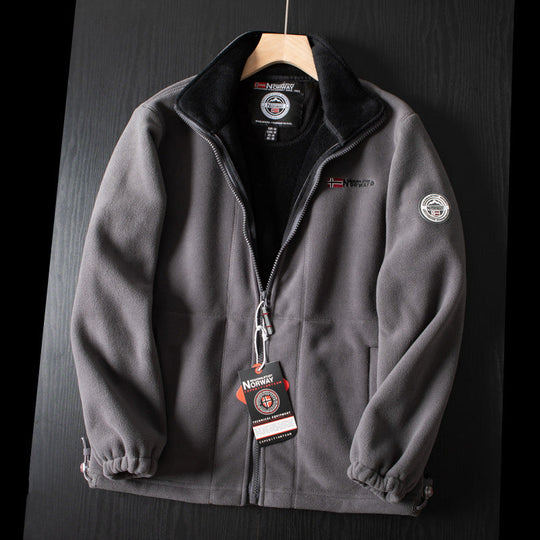 Dubbelskikts fleece huvajacka