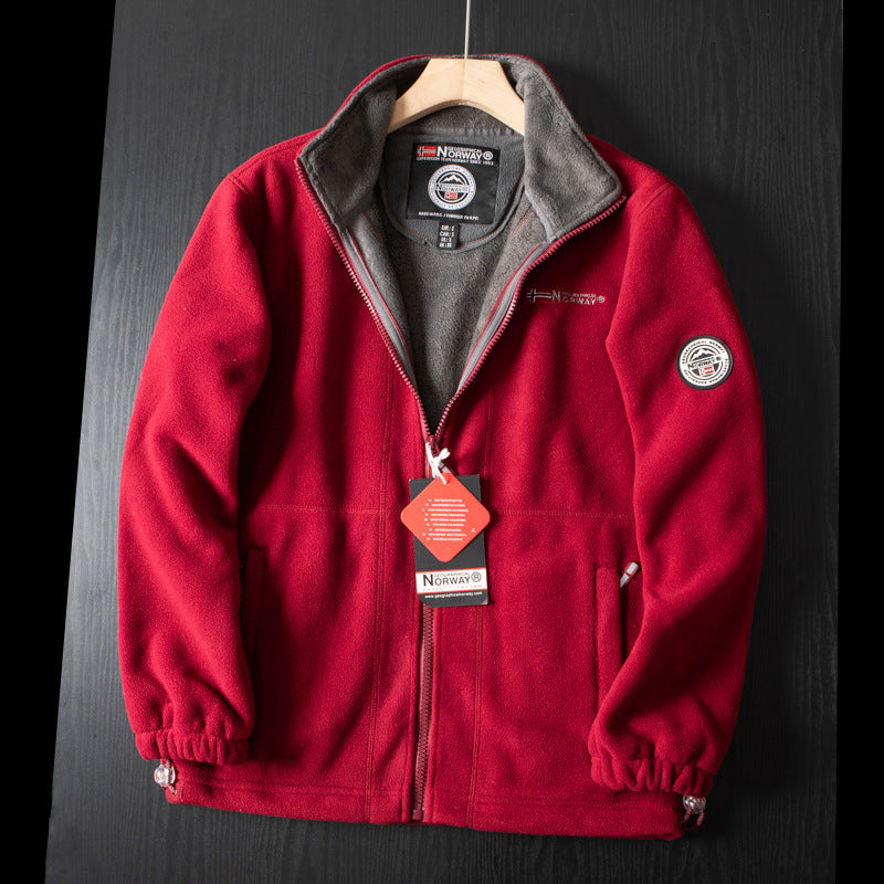 Dubbelskikts fleece huvajacka