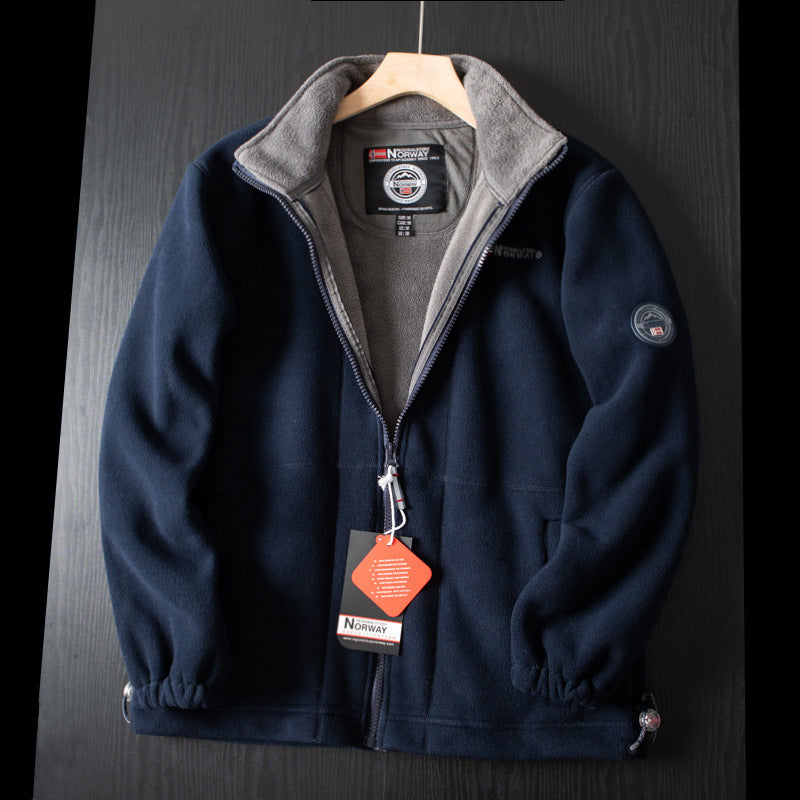 Dubbelskikts fleece huvajacka