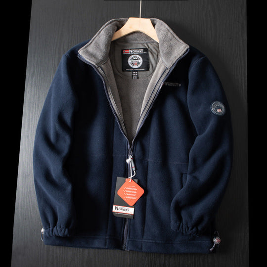 Dubbelskikts fleece huvajacka