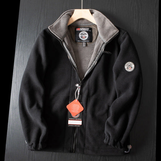 Dubbelskikts fleece huvajacka