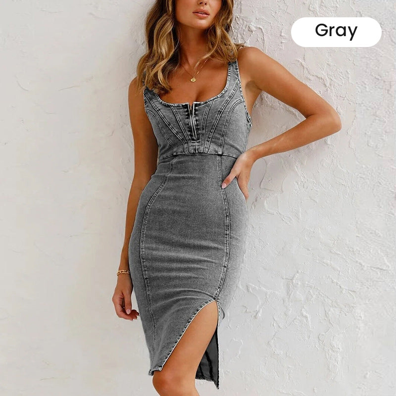 🍹Summer Hot Sales 50%OFF🌤️Women's U-Neck Denim Bodycon Cami Dress