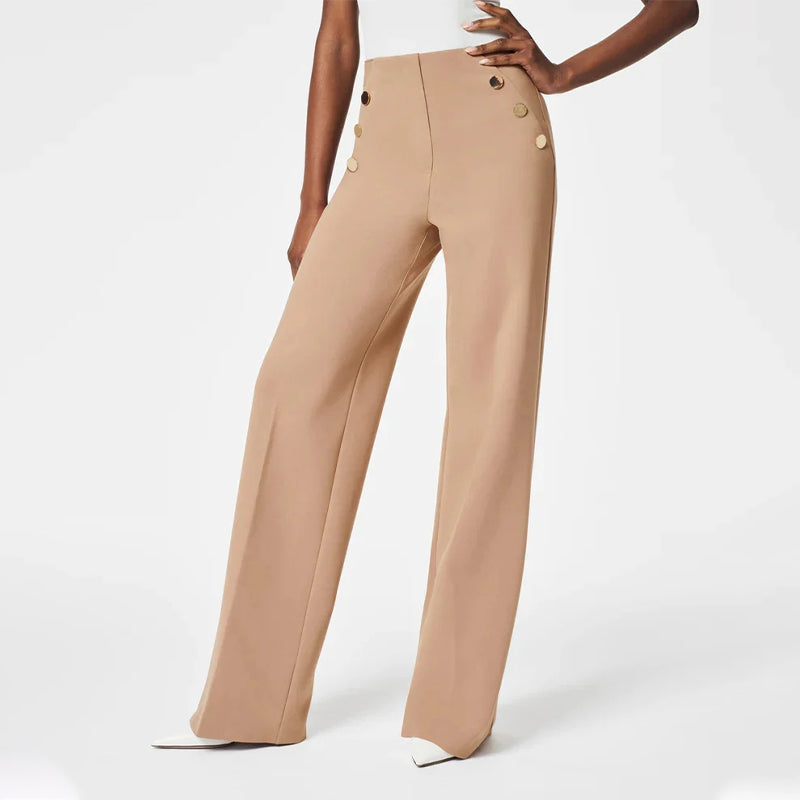 🌸Hochelastische Bauchweg-Hose mit Knopfleiste und weitem Bein