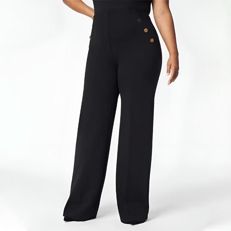 🌸Hochelastische Bauchweg-Hose mit Knopfleiste und weitem Bein