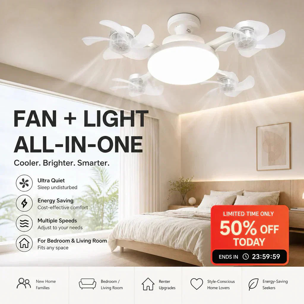 🌀49% OFF NOW! 💡Foldable Socket Ceiling Fan Light with Remote, Energy-Saving Cooling & Lighting for Bedroom & Home