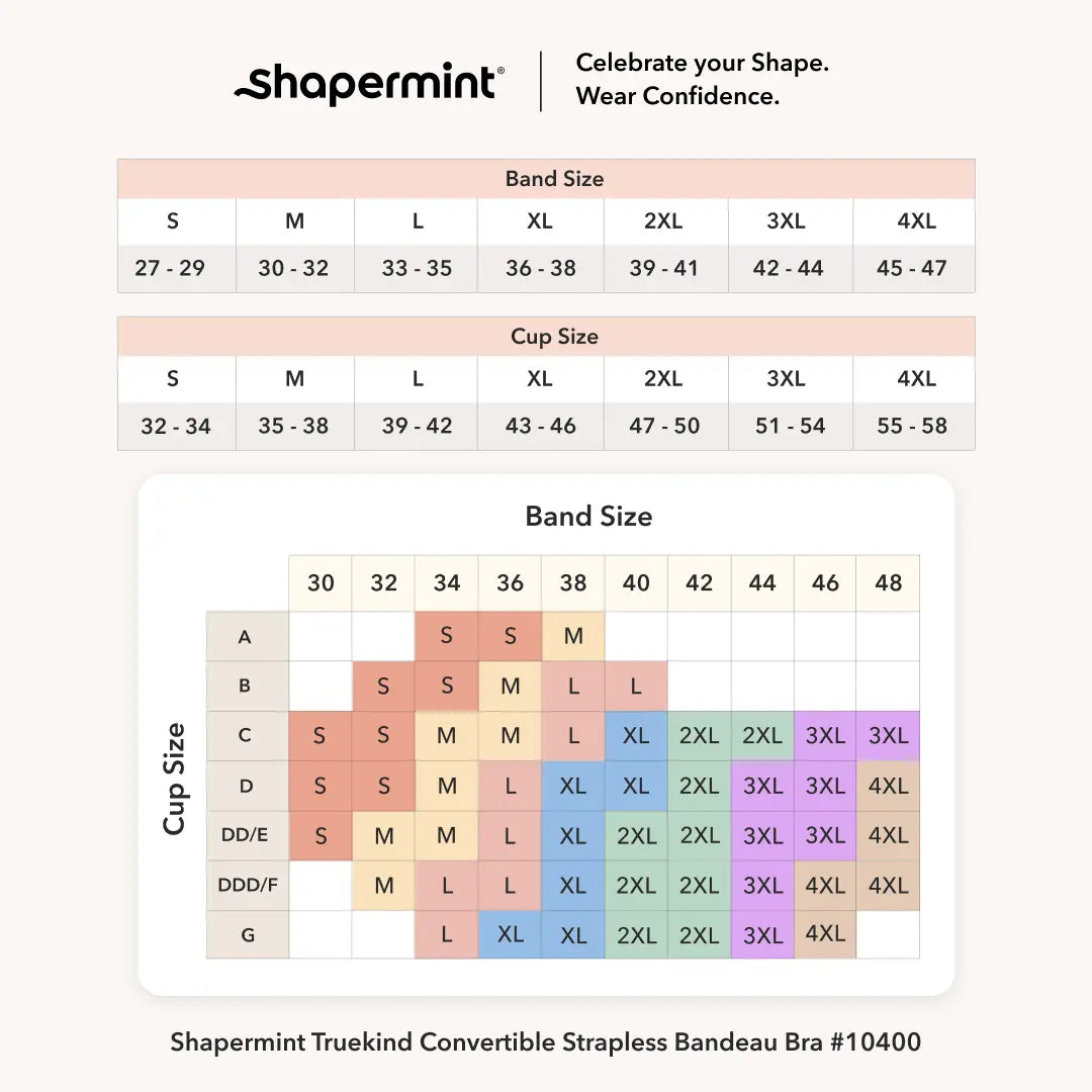 Shapermint Truekind Convertible Strapless Bandeau Bra with Wireless Comfort, Anti-Slip Grip & Removable Straps Fit Outfits