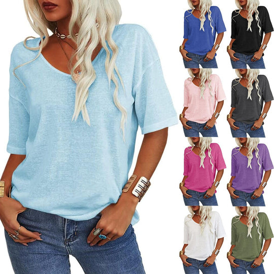 💖✨This Week's Special Price ￡12.99🌸Women's Solid Color V-Neck T-shirt [On Sale & Quick Ship!]