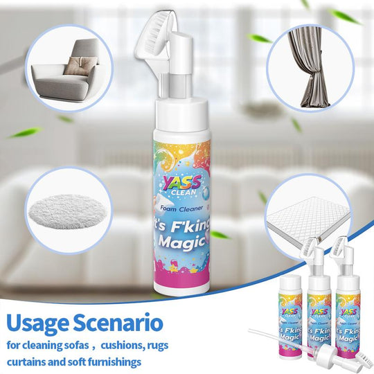 Yass Clean F'king Magic Fabric and Upholstery Foam Cleaner 3PACK 200ML Removes Stains With Carpet Cleaner Brush，Effectively Removes Stains And Odours Caused By Pets From Carpets And Upholstery