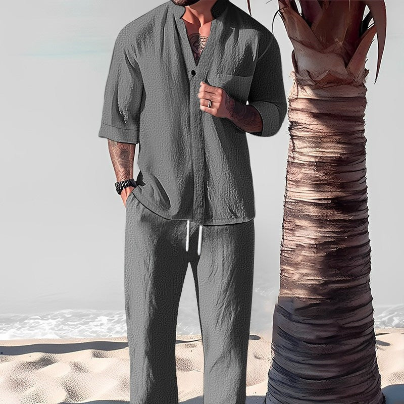 Completo da uomo in due pezzi con top e pantaloni in lino e cotone alla moda🎉GRANDE SALDO - SCONTO DEL 50%