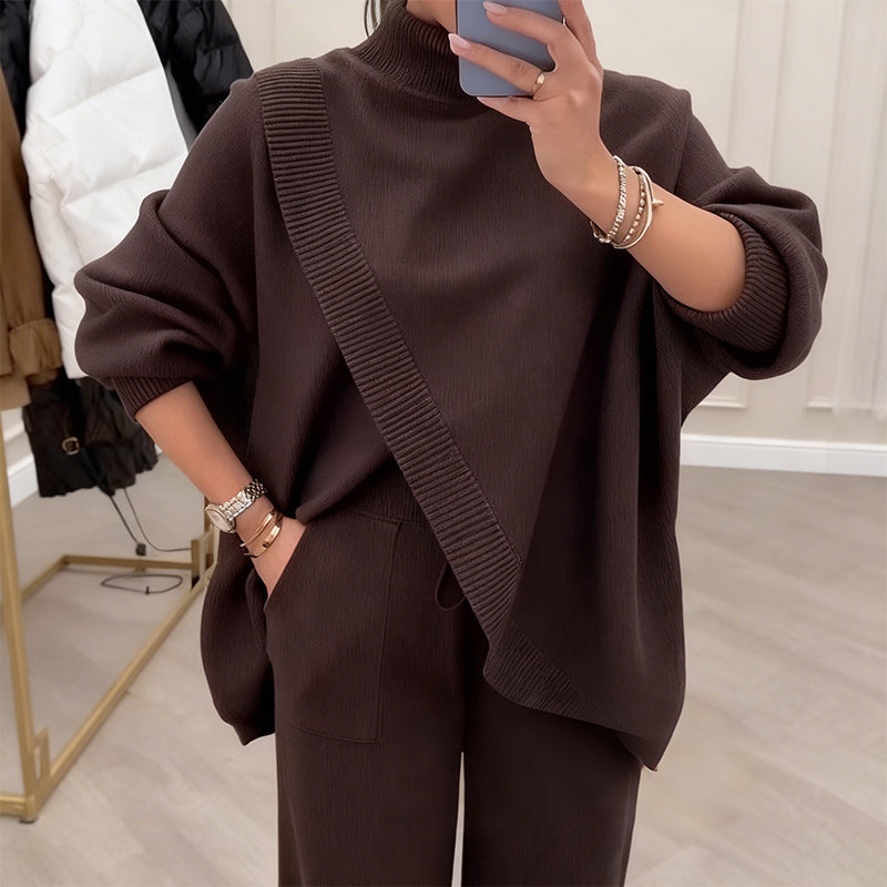🔥 39% OFF! NEW! Women's 2-piece set – Asymmetrical sweater + wide-leg pants, relaxed fit and soft fabric, ultra comfortable 👚✨