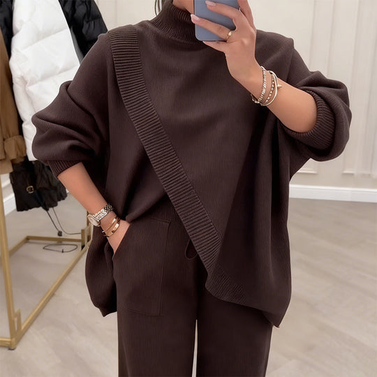 🔥 39% OFF! NEW! Women's 2-piece set – Asymmetrical sweater + wide-leg pants, relaxed fit and soft fabric, ultra comfortable 👚✨