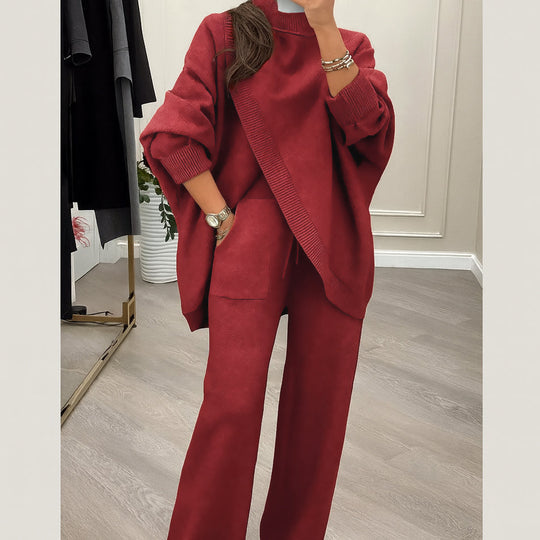 🔥 39% OFF! NEW! Women's 2-piece set – Asymmetrical sweater + wide-leg pants, relaxed fit and soft fabric, ultra comfortable 👚✨