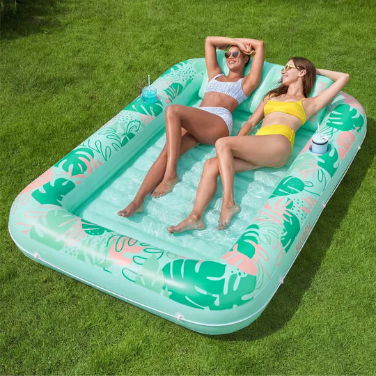Sloosh-L/XL Inflatable Tanning Pool Lounge Float With Cup Holder, 70“X46”/85″ x 57″ Extra Large Pool Floats Adult with Pillow, 4 in 1 Suntan Tub Raft Floatie, Sunbathing Bed Lounge for Water Blow Up Kids Ball Pit Party Gifts, inflatable Sofa Swimming