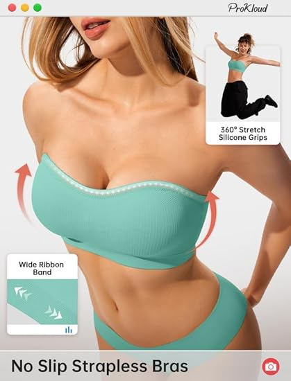 ProKloud Reggiseni push up senza spalline da donna Reggiseno a fascia senza fili Bralette convertibile imbottita con parte superiore in silicone antiscivolo