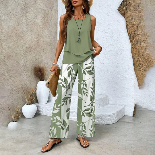 🔥 Hot Sale 50% OFF🌺Women's Trendy Print 2 Piece Outfits Sleeveless Top & Pants