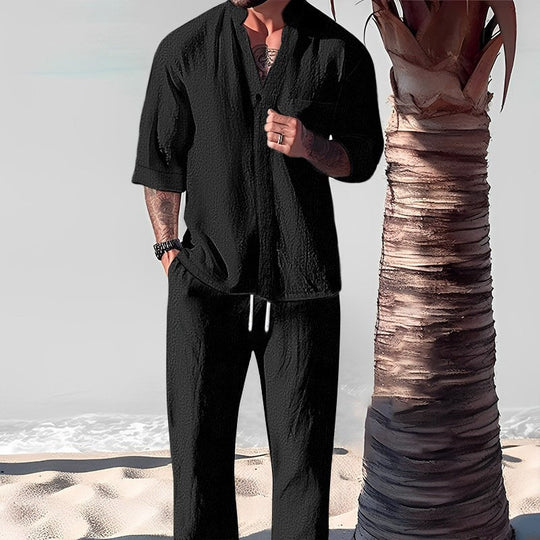 Completo da uomo in due pezzi con top e pantaloni in lino e cotone alla moda🎉GRANDE SALDO - SCONTO DEL 50%
