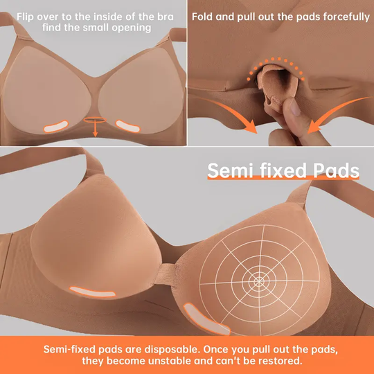 OEAK Women's Seamless Plus Bra Wireless Support Push Up Jelly Bra Comfort Full Coverage Plus Size Bras V Neck Sleep T-Shirt Everyday Bralettes